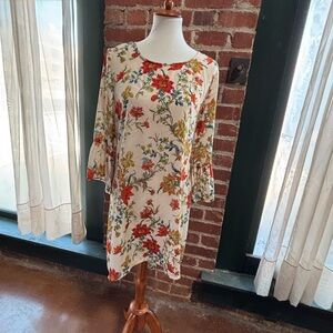 bryn Walker Cream Floral Long-Sleeve Shift Dress